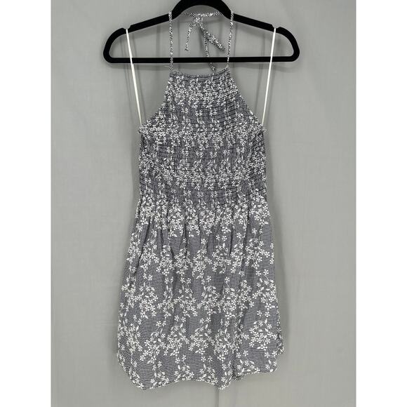Zara Dress Women Medium Black Mini Gingham Plaid Floral Halter Open Back Cottage - Picture 4 of 9